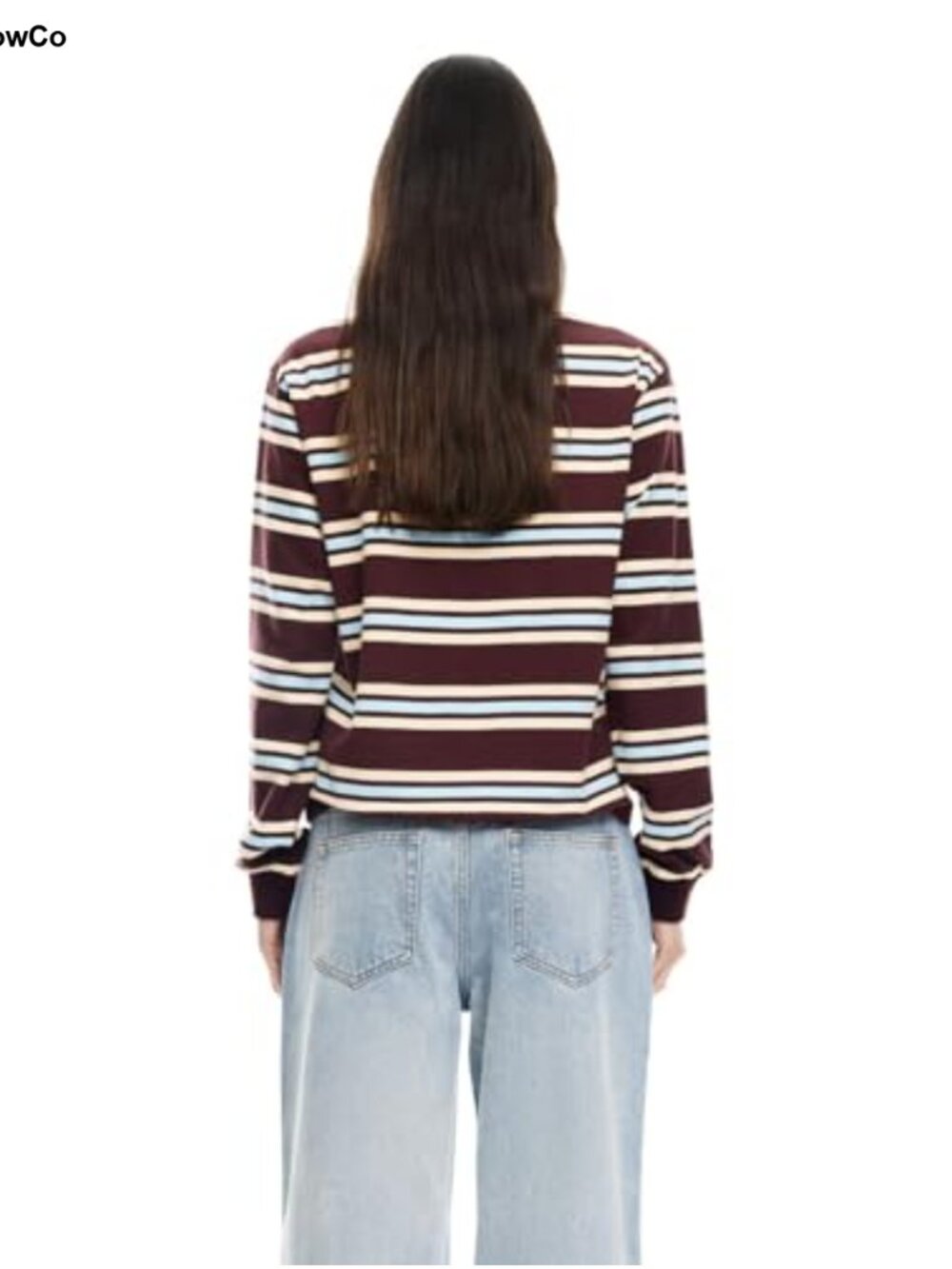 Oversized Striped Rugby Polo Shirt Long Sleeve Y2K Preppy Pullover Women - Picture 3 of 6